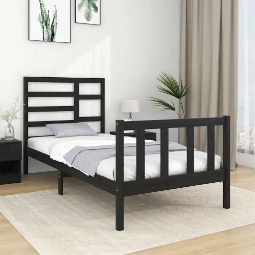 Estrutura Cama Pequena Solteiro 75x190 cm Madeira Maciça Preto