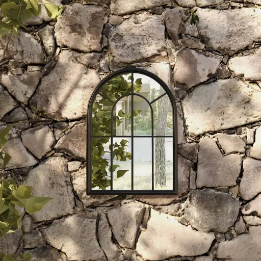 Espelho de Jardim p/ Uso Exterior Ferro 60x45 cm Preto