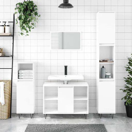 Armário WC 80x33x60 cm Derivados de Madeira Branco Brilhante