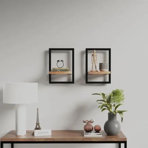Prateleiras de Parede   25x25x35 cm Acácia Maciça e Aço  (2 pcs)