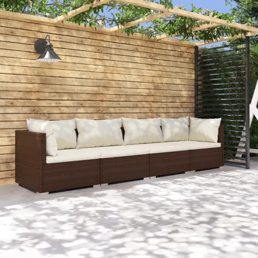 Conjunto Lounge Jardim c/ Almofadões Vime PE Castanho (4 pcs)