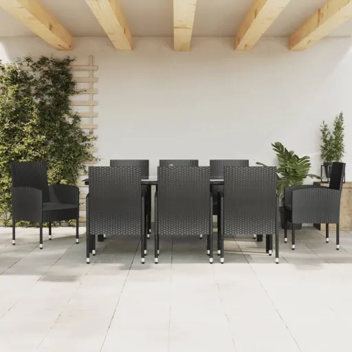 Conjunto de Jantar para Jardim Vime PE e Aço Preto (9 pcs)