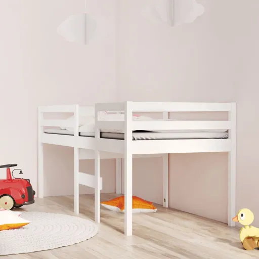 Cama Alta 90x200 cm Madeira de Pinho Maciça Branco