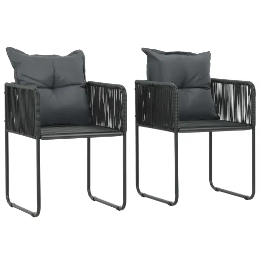 Cadeiras de Exterior   c/ Almofadões Vime PE Preto (2 pcs)