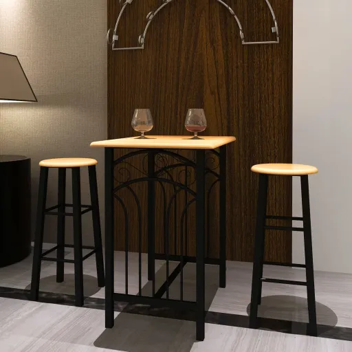 Conjunto de Jantar com Mesa Madeira Bronze e Aço Preto
