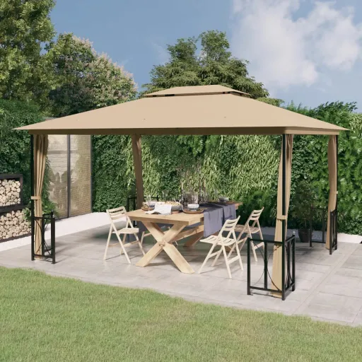 Gazebo c/ Paredes Laterais e Telhado Duplo 3x4 m Cinza-Acast.