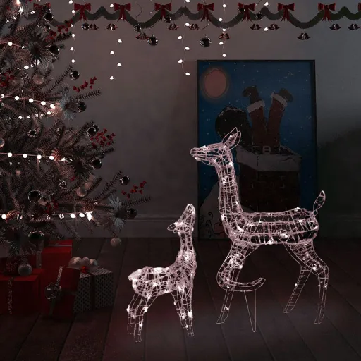 Família de Renas Decorativa 160 LEDs Acrílico Branco Quente