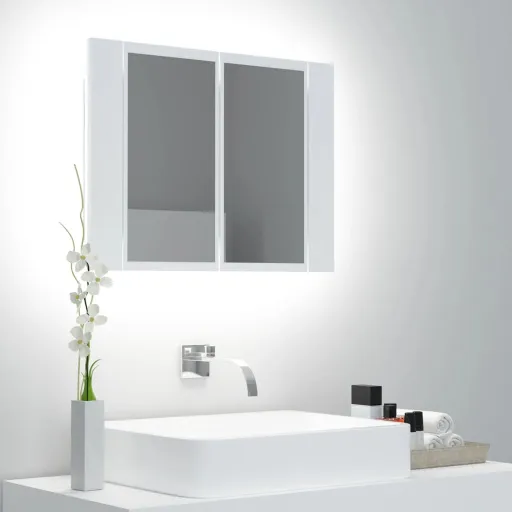 Armário Espelhado Casa Banho c/ LED 60x12x45 cm Acrílico Branco
