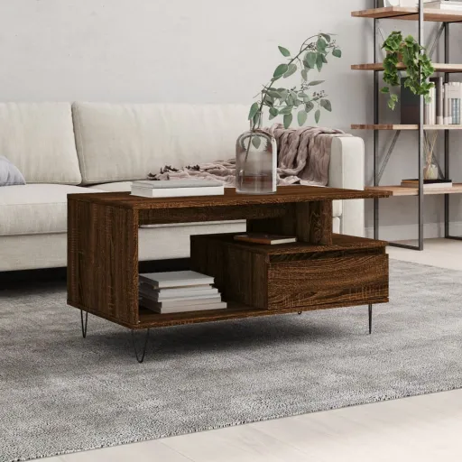 Mesa Centro 90x49x45 cm Derivados de Madeira Carvalho Castanho