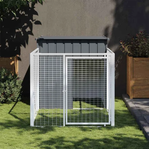 Casota para Cães com Parque Aço Galvanizado Antracite