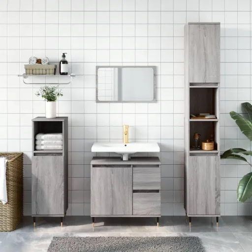 Conjunto Móveis Casa de Banho Madeira Proc. Cinza Sonoma (3 pcs)