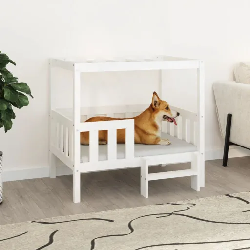 Cama para Cães 95,5x73,5x90 cm Madeira de Pinho Maciça Branco