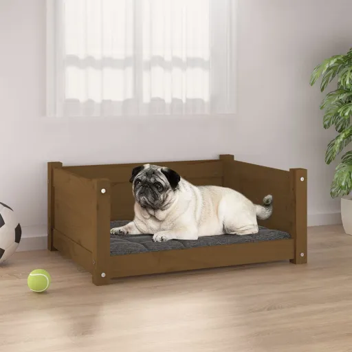Cama p/ Cães 65,5x50,5x28 cm Madeira Pinho Maciça Castanho Mel