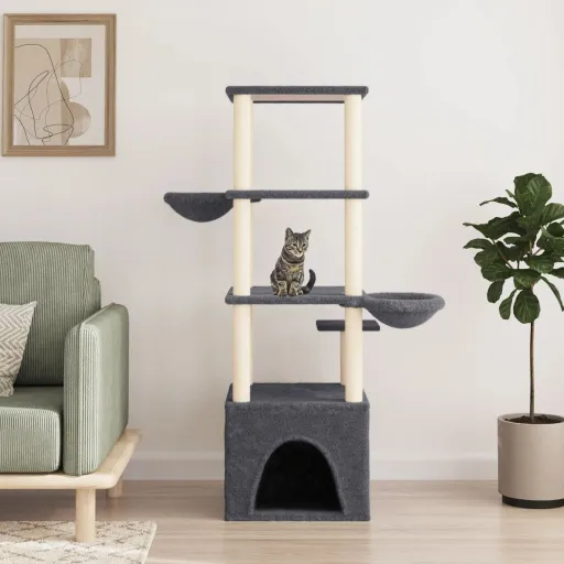 Árvore p/ Gatos c/ Postes Arranhadores Sisal 147cm Cinza-Escuro