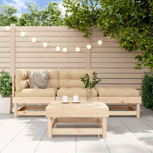 Conjunto Lounge Jardim com Almofadões Madeira Maciça (4 pcs)
