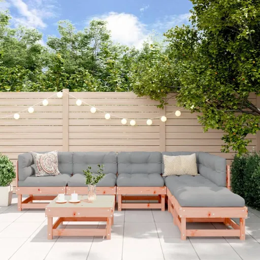 Conj. Lounge Jardim com Almofadões Madeira Douglas Maciça (7 pcs)