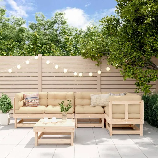 Conjunto Lounge Jardim c/ Almofadões Madeira Maciça (6 pcs)