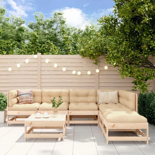 Conjunto Lounge Jardim c/ Almofadões Madeira Maciça (7 pcs)