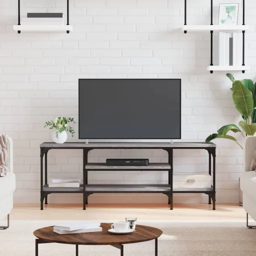 Móvel TV 121x35x45cm Derivados de Madeira/Ferro Cinzento Sonoma