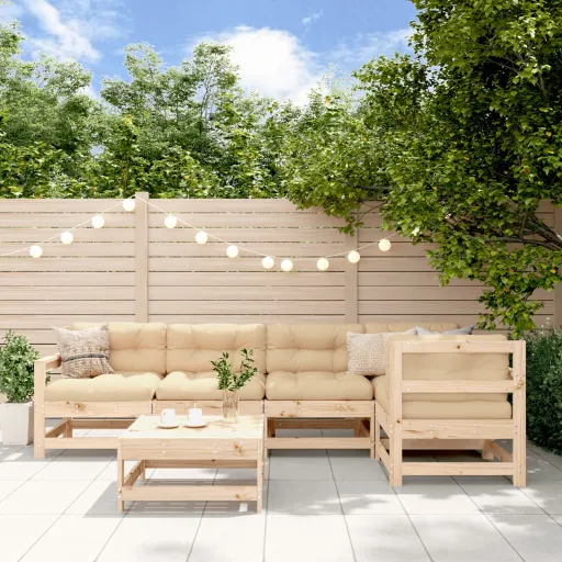 Conjunto Lounge Jardim com Almofadões Madeira Maciça (6 pcs)