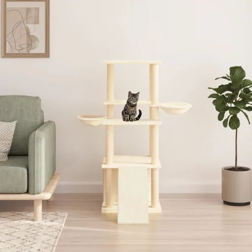 Árvore para Gatos c/ Postes Arranhadores Sisal 133 cm Cor Creme