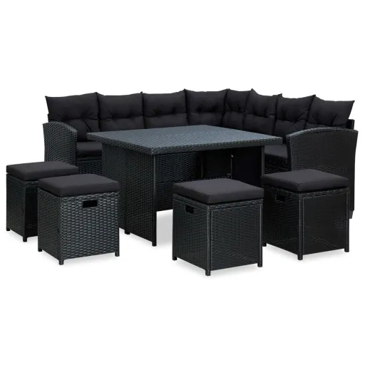 Conjunto Lounge de Jardim c/ Almofadões Vime PE Preto (6 pcs)