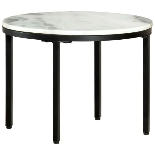 Mesa de Centro Ø50 cm Mármore Genuína Maciça Branco e Preto