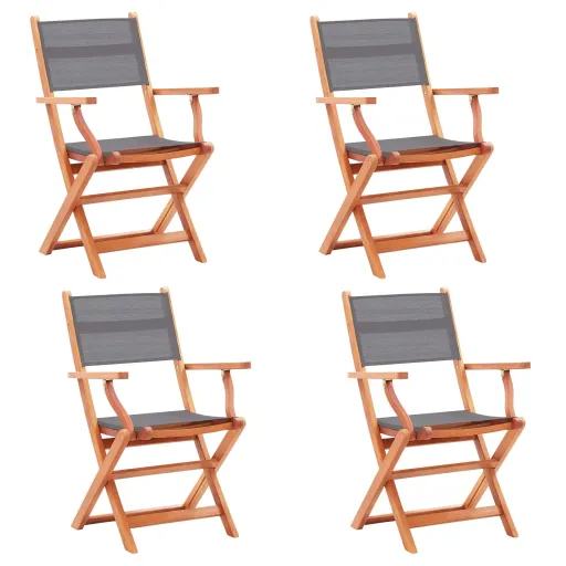 Cadeiras Jardim Dobráveis   Eucalipto Maciço/Textilene Cinza  (4 pcs)