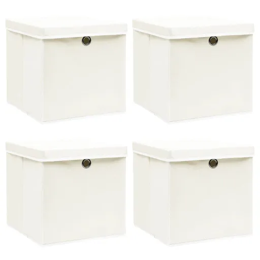 Caixas de Arrumação com Tampas   32x32x32 cm Tecido Branco (4 pcs)