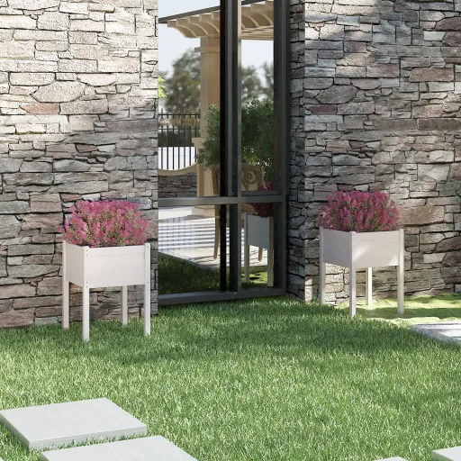 Vaso/Floreira de Jardim   50x50x70 cm Pinho Maciço Branco (2 pcs)