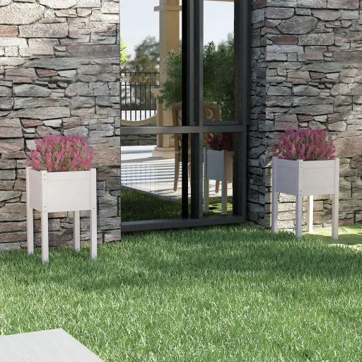 Vasos/Floreiras de Jardim   40x40x70 cm Pinho Maciço Branco (2 pcs)
