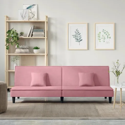 Sofá-Cama Veludo Rosa