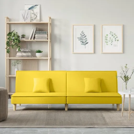 Sofá-Cama Tecido Amarelo-Claro