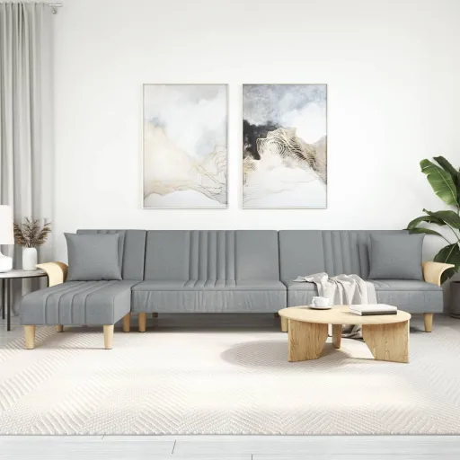 Sofá-Cama em Forma de L 279x140x70 cm Tecido Cinzento-Claro