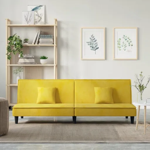 Sofá-Cama Veludo Amarelo