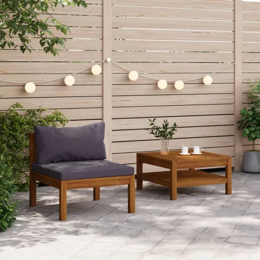 Conj. Sofás de Jardim   c/ Almofadões Cinza-Escuro Acácia (2 pcs)