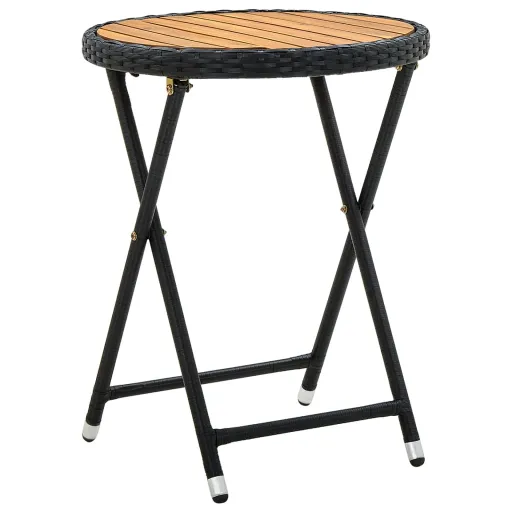 Mesa de Chá 60 cm Vime PE e Madeira de Acácia Maciça Preto