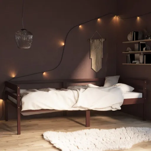 Estrutura de Cama 90x200 cm Pinho Maciço Castanho-Escuro