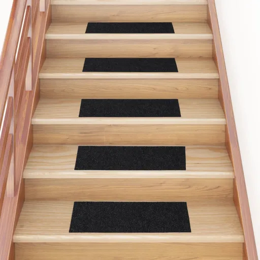Tapetes de Escada Autoadesivos 15 Peças 60x25 cm Pretos Retangulares