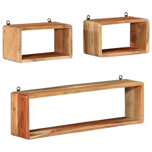 Conj. Prateleiras Parede Cúbicas Madeira de Acácia Maciça (3 pcs)