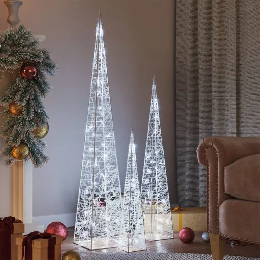 Conj. Cones Decorativos Acrílico 60/90/120cm LEDs Branco Frio