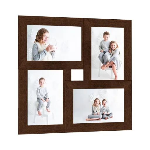 Moldura para 4x(13x18 cm) Fotografias MDF Castanho-Escuro