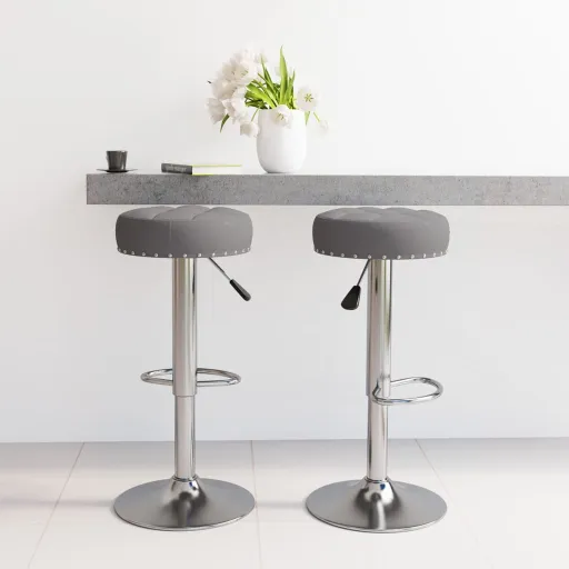 Bancos de Bar   Tecido Cinzento-Escuro (2 pcs)