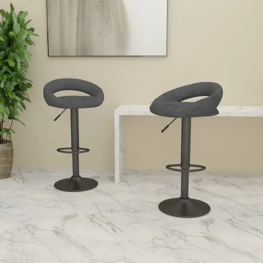 Bancos de Bar   Veludo Cinzento-Escuro (2 pcs)