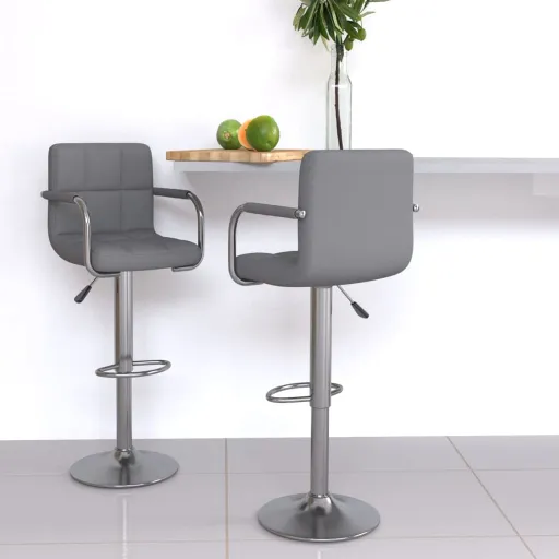 Bancos de Bar   Couro Artificial Cinzento (2 pcs)