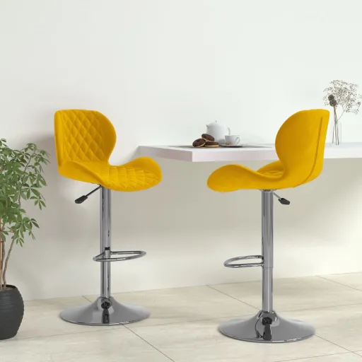 Bancos de Bar   Veludo Amarelo Mostarda (2 pcs)