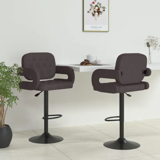 Bancos de Bar   Tecido Cinzento-Acastanhado (2 pcs)