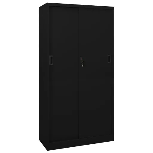 Armário de Escritório c/ Porta Deslizante 90x40x180cm Aço Preto