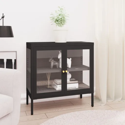Aparador 70x35x70 cm Vidro e Aço Preto