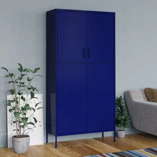 Roupeiro 90x50x180 cm Aço Azul-Marinho